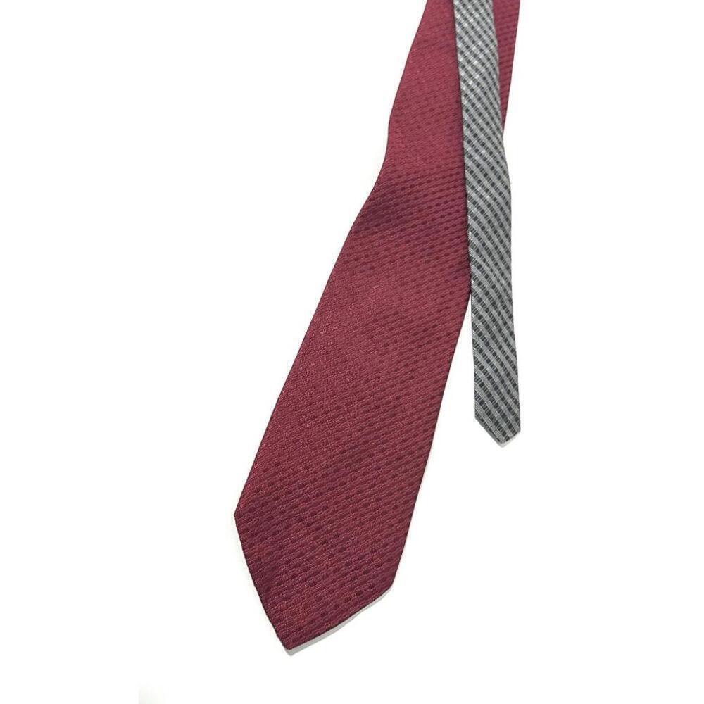 Vintage Tommy Hilfiger Mens Tie Red with Plaid End Black and White Silk Necktie